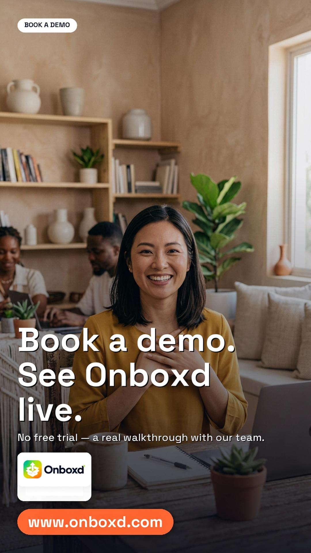 Onboxd marketing story inviting visitors to book a demo