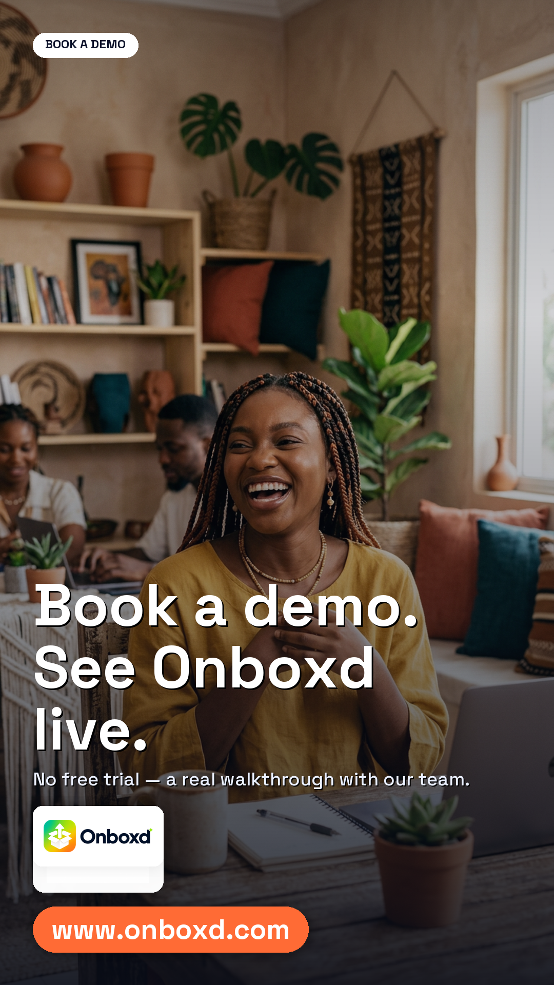 Onboxd marketing story inviting visitors to book a demo